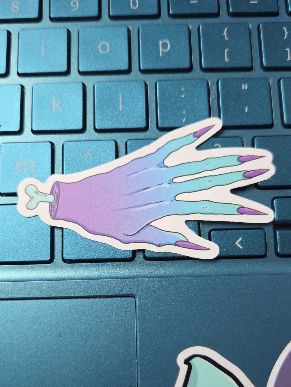 Purple to Teal Gradient Skeleton Hand Sticker - Home Party Supplies